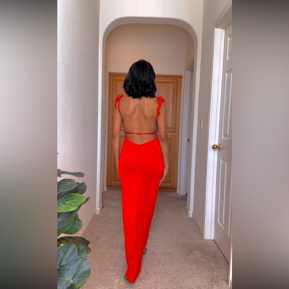 NOELIA
Textured Jersey Open Back Maxi Dress in Fiery Red - Picture 11 of 11